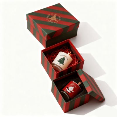 Fábrica por atacado de cartão personalizado colorido caixa de papel de Natal tampa e base de velas caixas com carimbo