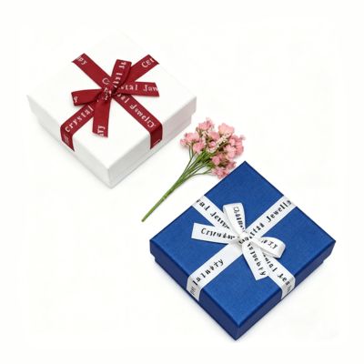 Embalagem de Joias Personalizada com Laço de Fita Inglês Caixa Quadrada Céu e Terra Tampa de Cartão Elegante Para Brincos Anéis Caixas