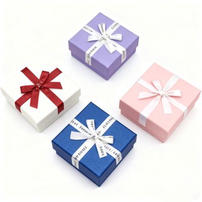 Embalagem de Joias Personalizada com Laço de Fita Inglês Caixa Quadrada Céu e Terra Tampa de Cartão Elegante Para Brincos Anéis Caixas