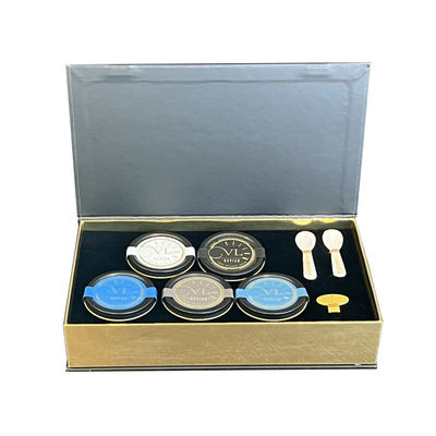 Embalagem de ouro Caviar preto tin jar vermelho Conjunto de presente com embalagem de papelão e manga